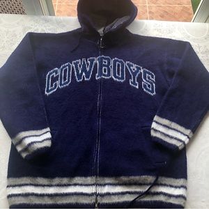 Dallas Cowboys Vintage Blue Zip-Up Wool Hooded Winter Warm Sweater Men’s Size XL